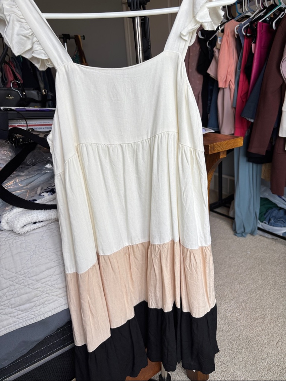 Colorblock Tiered Sundress in Ivory, Blush & Black
